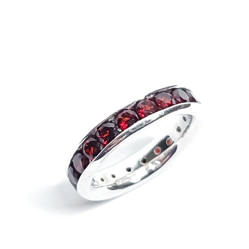 Sterling Silver Rhinestone Ring Sz 6 Red Anniversary Band Channel Set